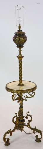 A late Victorian cast brass lamp standard, the column with a...