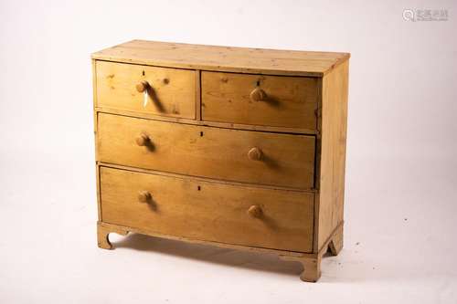 A Victorian pine bow front chest, width 104cm, depth 45cm, h...