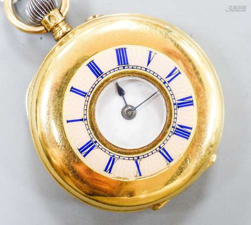 A continental 18k and enamel half hunter pocket watch, case ...