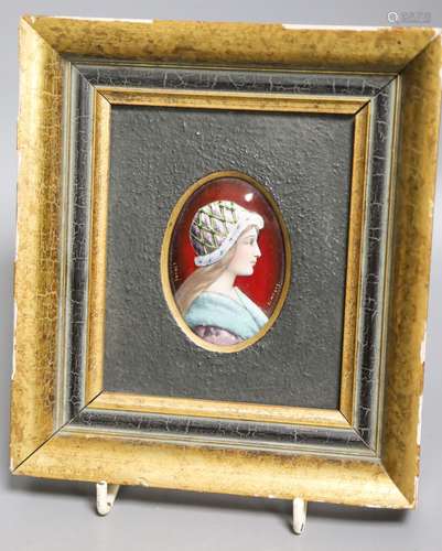 A small oval Limoges miniature enamelled portrait plaque, si...