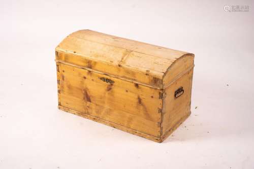 A small 19th century Continental pine domed top trunk, lengt...