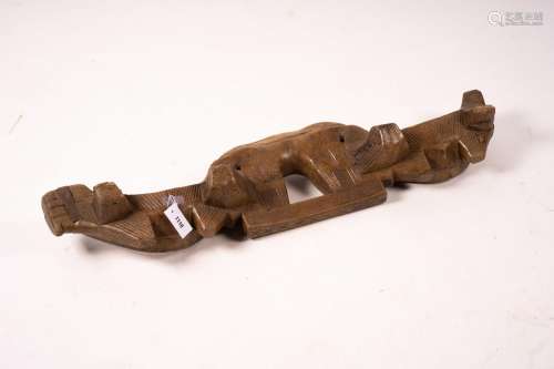 A 19th century Spanish carved fruitwood ox yoke, length 108c...