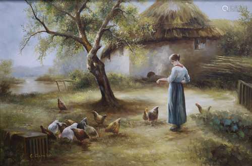 C. Garnier (20th century British), oil on canvas, ‘’Feeding ...