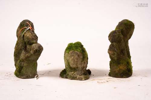 Three reconstituted stone garden ornaments, squirrels and ra...