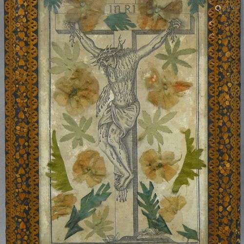 Christ en croix : gravure du 17ème siècle désignée : Image d...