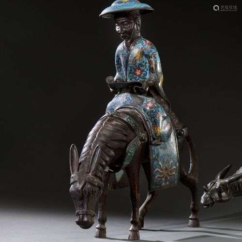 CHINE - XIXe siècle Toba sur sa mule Grand groupe en bronze ...