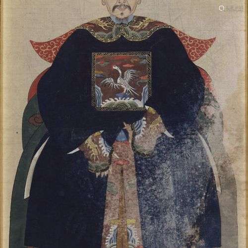 INDOCHINE - Vers 1900 Portrait d'un mandarin assis Gouache s...