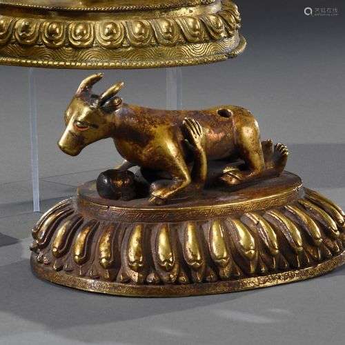 TIBET - Début du XIXe siècle Groupe en bronze cuivreux cisel...