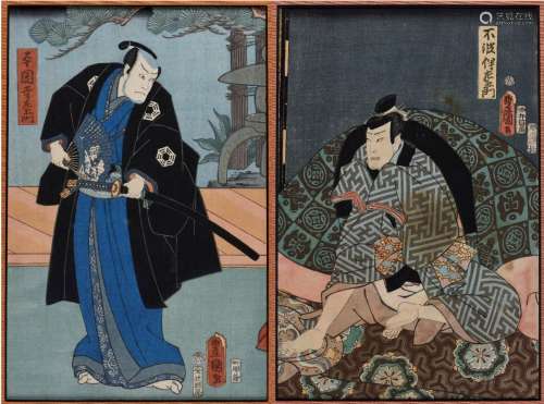 Utagawa Kunisada, dit TOYOKUNI III (1786-1865) Deux Samouraï...