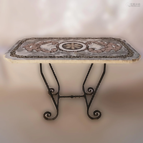 A polychrome marbles inlaid top table