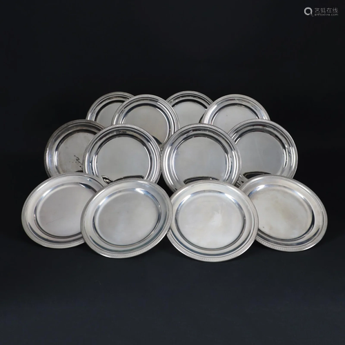 12 Italian 800/1.000 silver cake plates, Milan