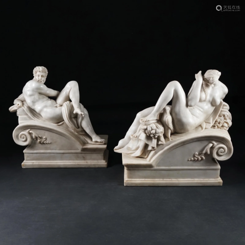 A pair of marble figures of The Day and The Night