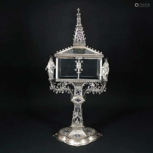 A German gothic style large silver reliquary