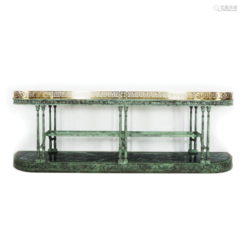 A wood console patinated in fake bronze