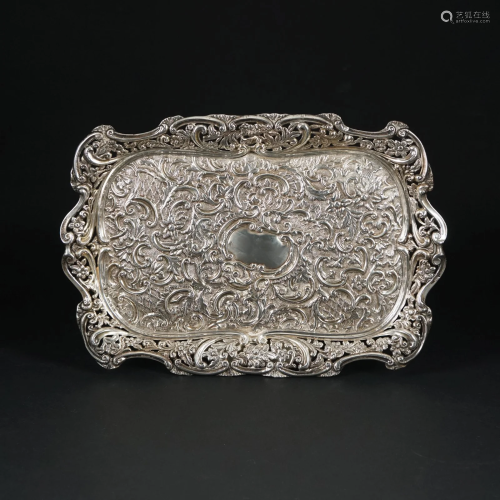 A finely embossed sterling tray, Birmingham, 1898