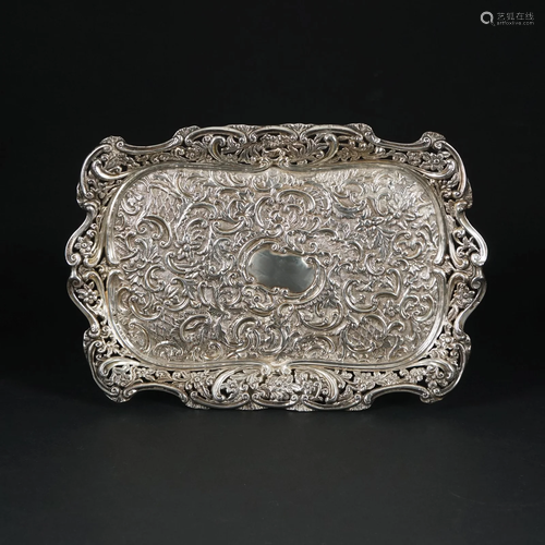 A finely embossed sterling tray, Birmingham, 1898