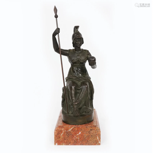 A patinated bronze figure of sitting Minerva
