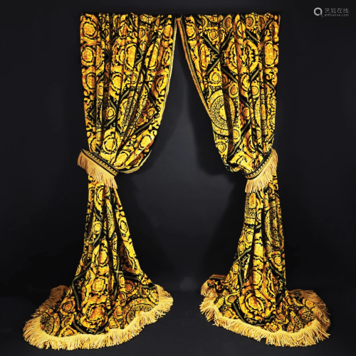 A pair of double face silk and velvet Versace curtains