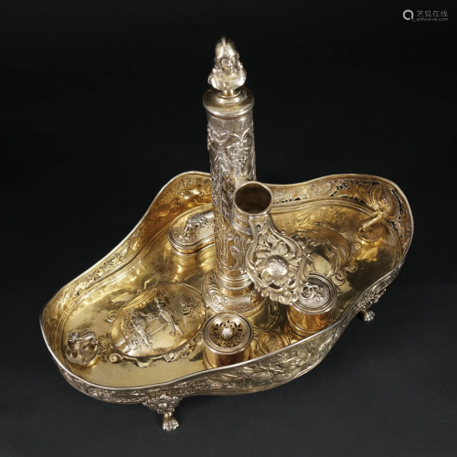 A German silver gilt inkstand, late 18th century
