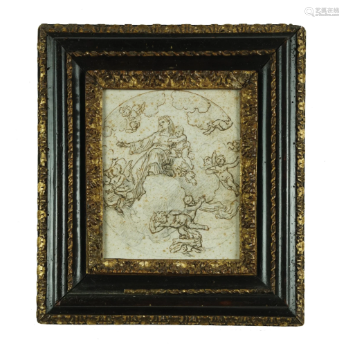 A Roman ebonized and gilt wood frame