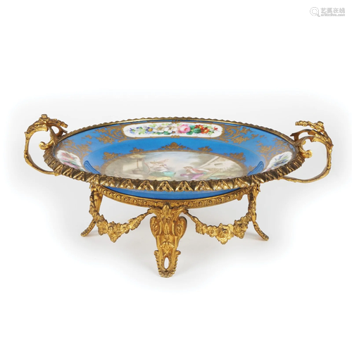 A light blue, gilt and polychrome stand