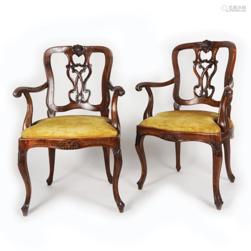 A pair of venetian walnut armchairs, 18th century