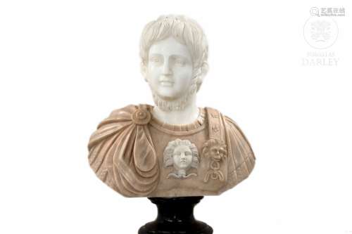Busto de mármol tallado, “Nerón” s.XX