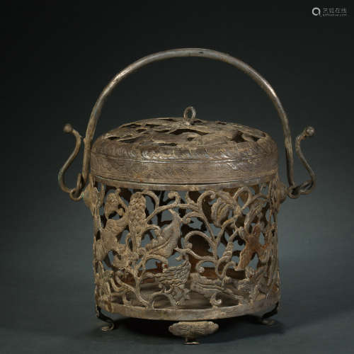 Yuan Dynasty,Silver Lifting Beam Open Work Flower Pattern Fu...