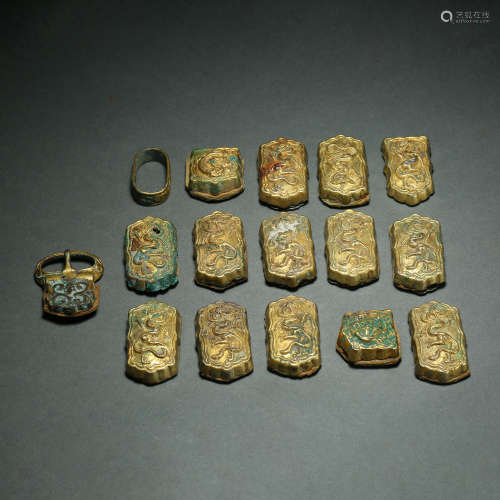 Liao Dynasty,Silver Gilt Belt Accessories