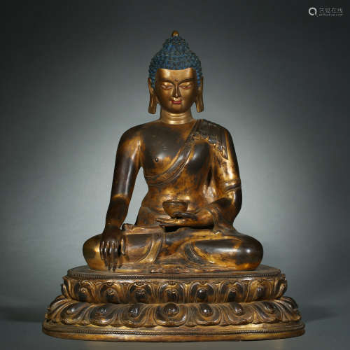 Qing Dynasty,Bronze Gilt Sakyamuni Buddha Statue
