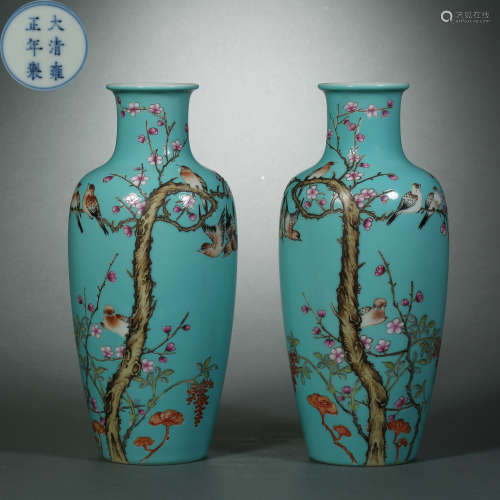 Qing Dynasty,Flowers and Birds Pair Bottle