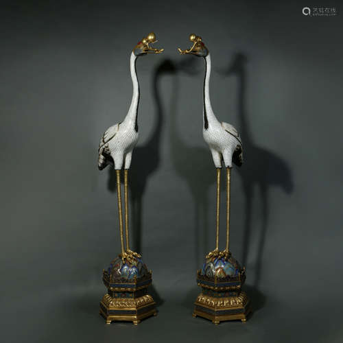 Qing Dynasty,Cloisonne Crane Shaped Aromatherapy