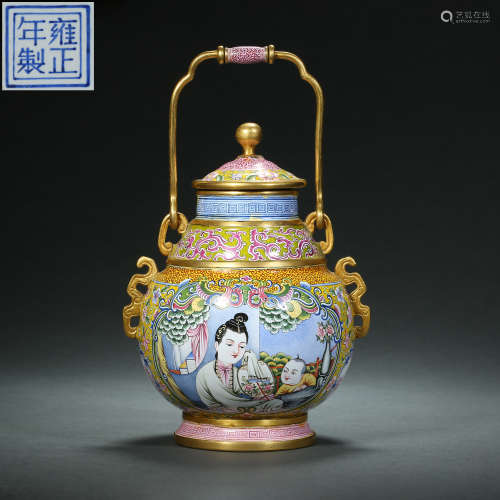 Qing Dynasty,Painted Enamel Lifting Beam Pot