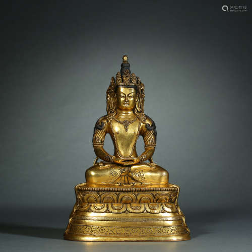 Qing Dynasty,Bronze Gilt Buddha Statue