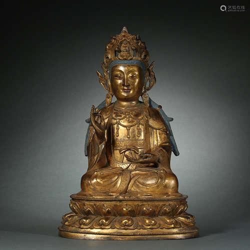 Ming Dynasty,Bronze Gilt Avalokitesvara Buddhisattva Statue