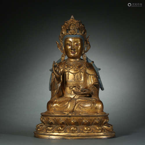 Ming Dynasty,Bronze Gilt Avalokitesvara Buddhisattva Statue