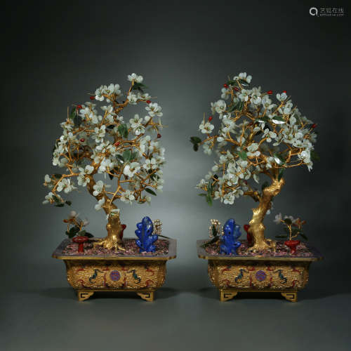 Qing Dynasty,Golden Branches and Jade Leaves Bonsai