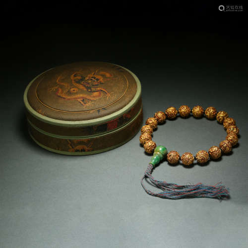 Qing Dynasty,Pure Gold Dragon Pattern Rosary Bead