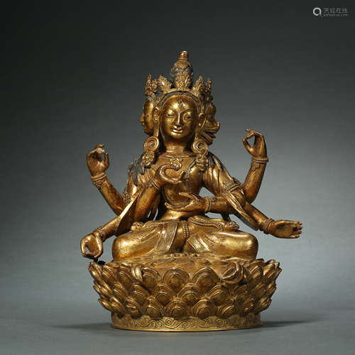 Qing Dynasty,Bronze Gilt Molishita Bodhisattva Statue