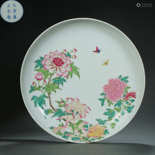 Qing Dynasty,Famille Rose Flower Pattern Plate