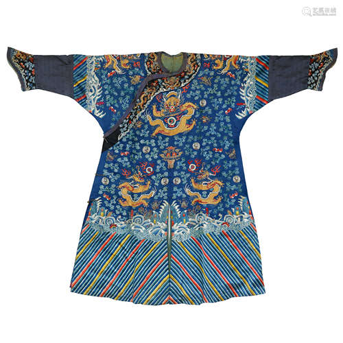 Qing Dynasty,Embroidered Plain Gold Dragon Robe