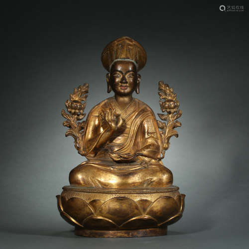 Qing Dynasty,Bronze Gilt Guru Statue