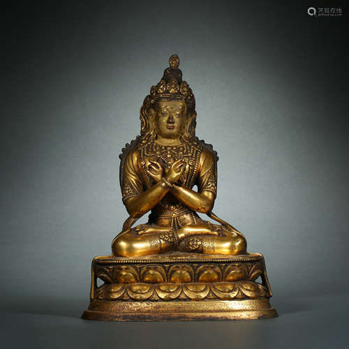 Qing Dynasty,Bronze Gilt Vajra Always Holds Buddhisattva Sta...