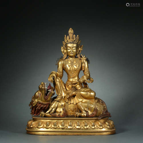 Qing Dynasty,Bronze Gilt Manjushri Buddhisattva Statue