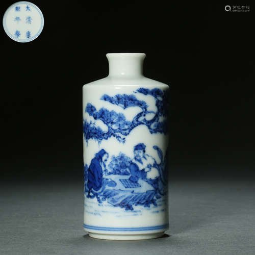 Qing Dynasty,Blue and White Characters and Lanscapes Snuff B...