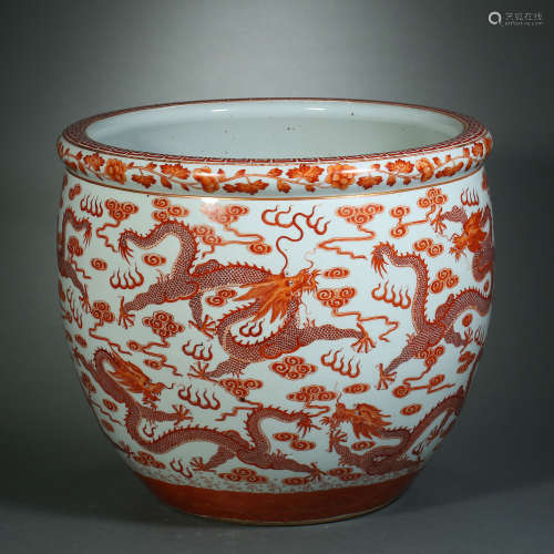 Ming Dynasty,Glaze Red Dragon Pattern Jar