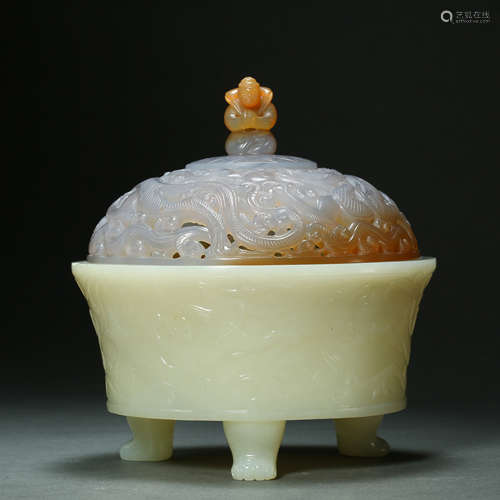 Qing Dynasty,Hetian Jade Three-legged Furnace