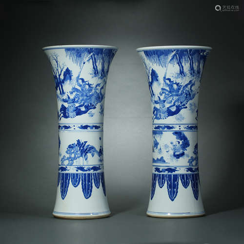 Qing Dynasty,Blue and White Three Generals Goblet