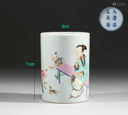 Qing Dynasty, pastel character story pen holder