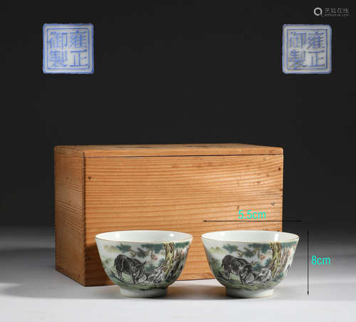 In the Qing Dynasty, a pair of pastel cups